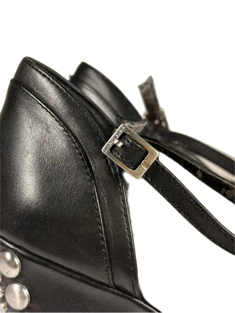 Vince Camuto | Black Studded Platform T-Strap Wedges